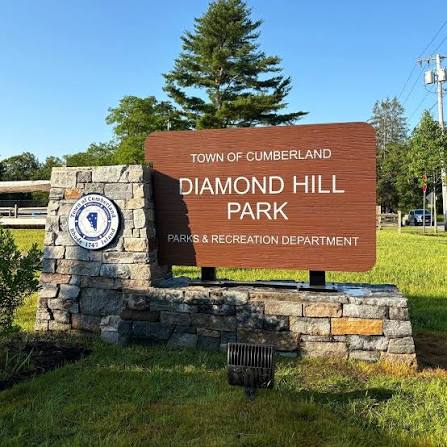 Diamond Hill Park entrance sign in Cumberland, Rhode Island