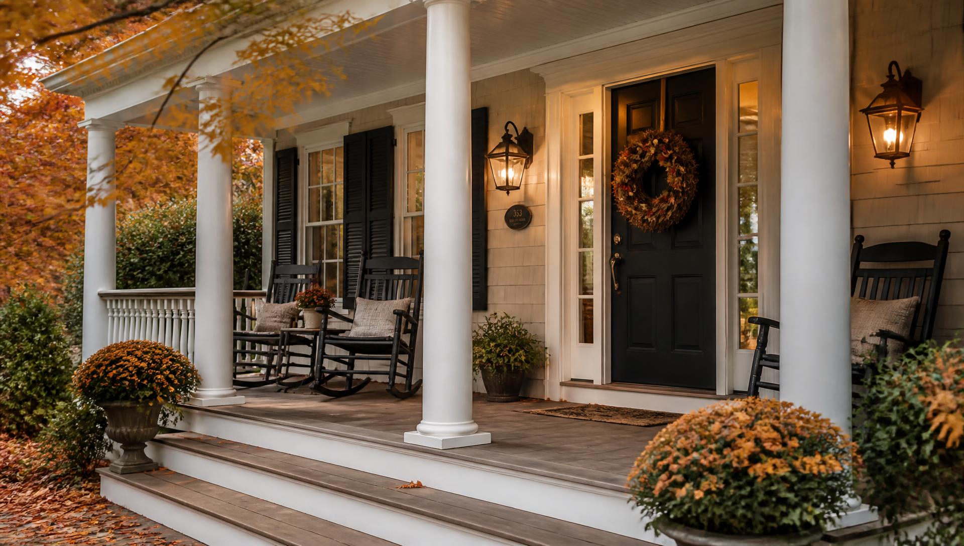 Welcoming front porch of a Rhode Island home